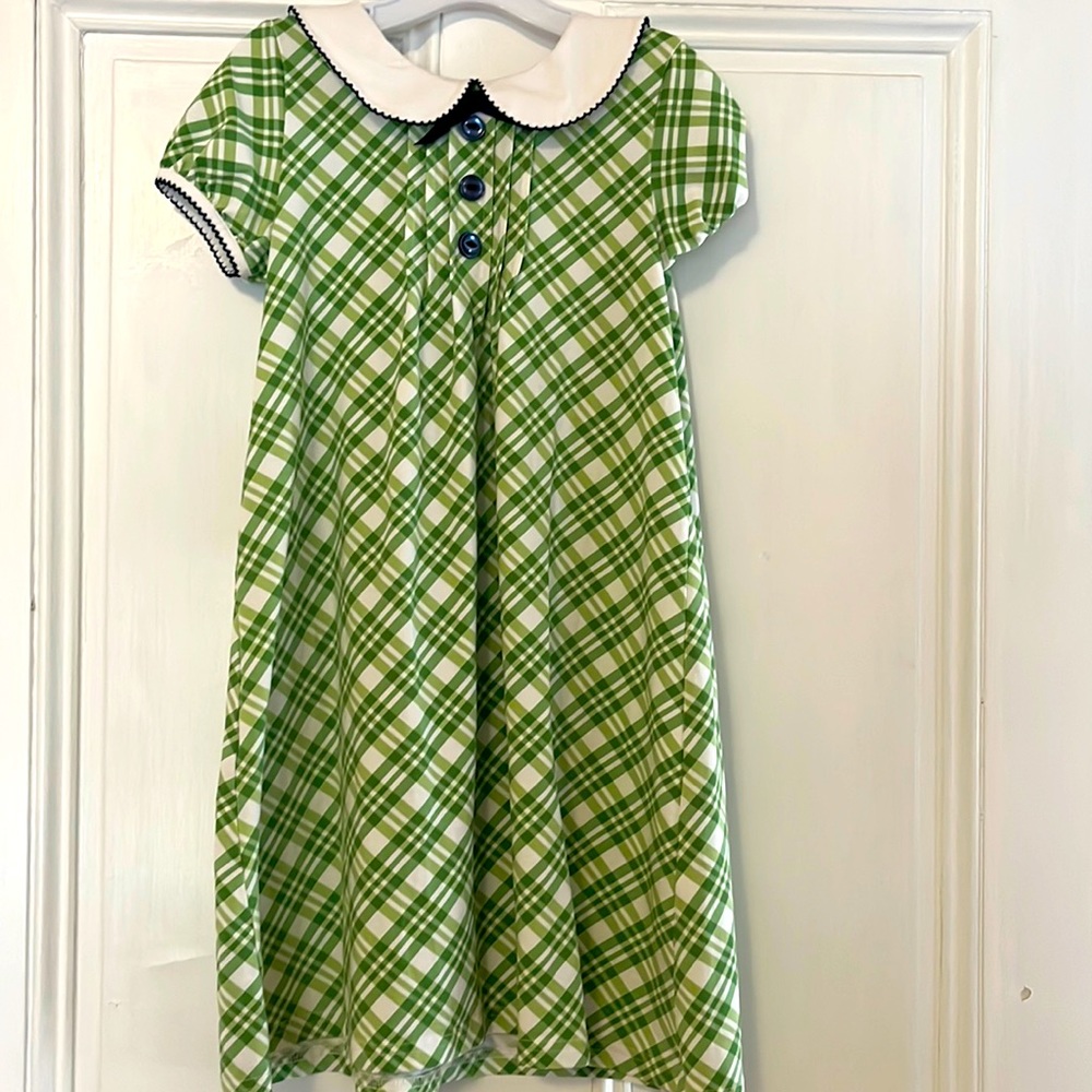 Shrimp and Grits kids size 7/8 navy and green plaid dress